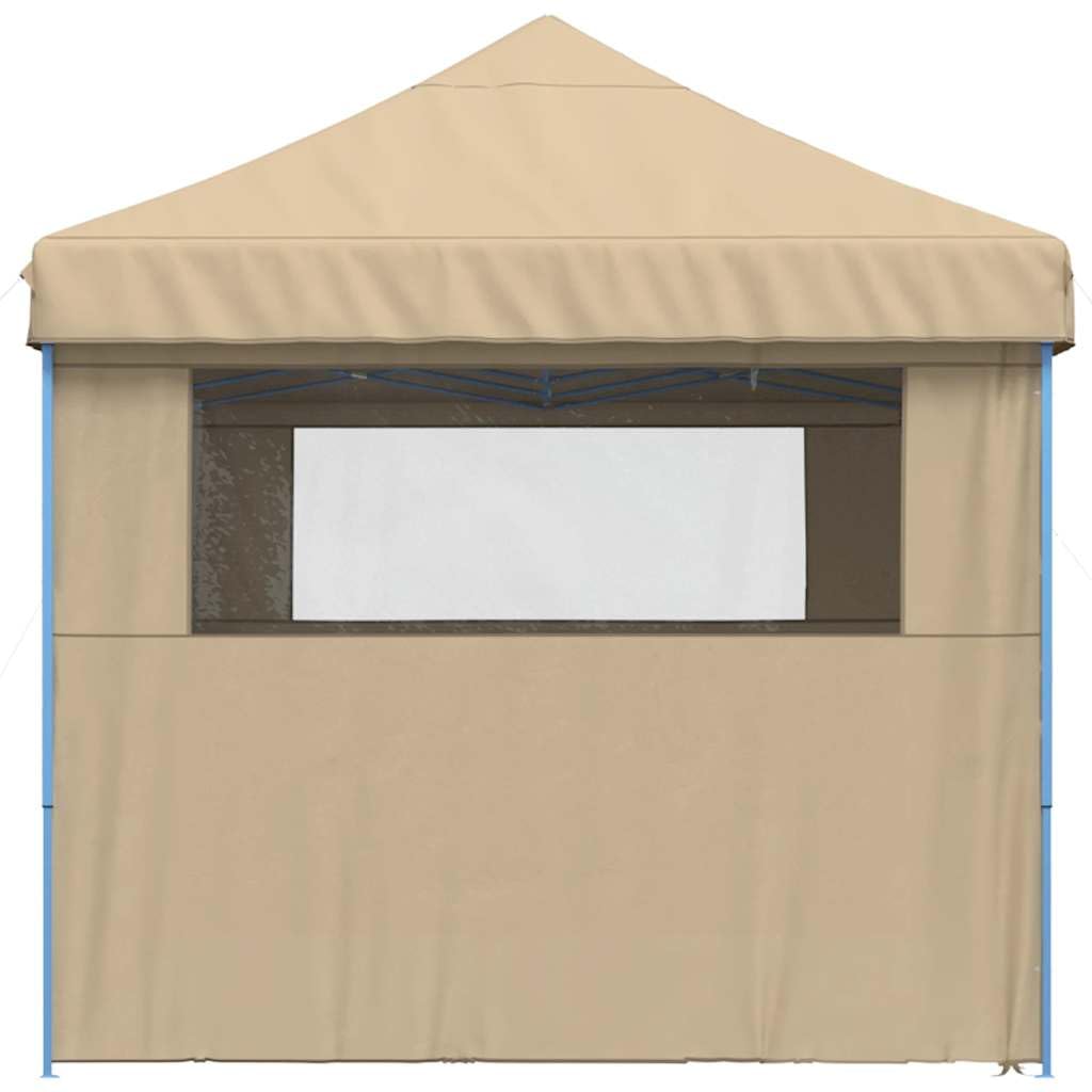 Tienda de campaña plegable de color beige con 4 paneles laterales y ventanas, ideal para eventos al aire libre como bodas, fiestas y festivales