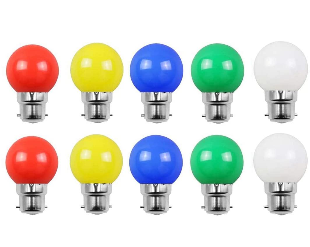 Aiwerttes 10-Pack B22 Bayonet Bulbs 2W G45 Mini Glof LED Light Bulbs,Warm White,Red Yellow Blue Green Bulb Energy Efficient for Party Garland Decoration,Not-Dimmable