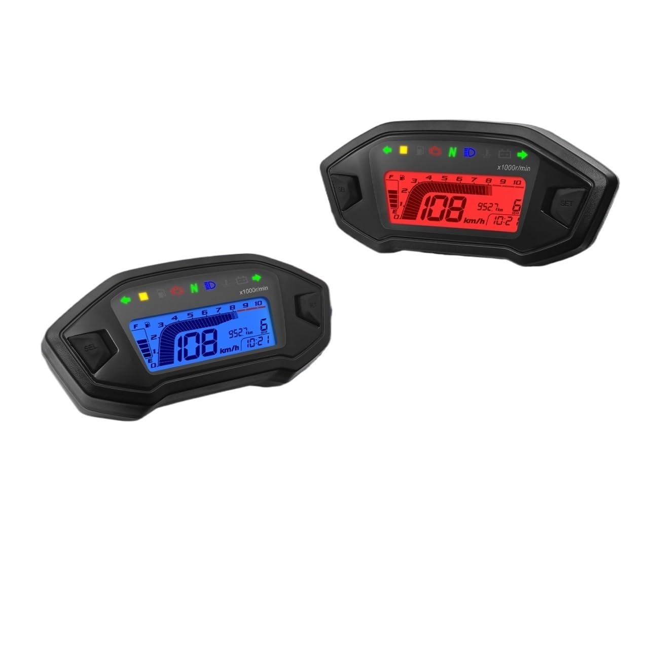 Contachilometri universale Tachimetro universale per moto, 7 colori, retroilluminazione, cruscotto per, regolazione digitale del contachilometri per 2/4 cilindri