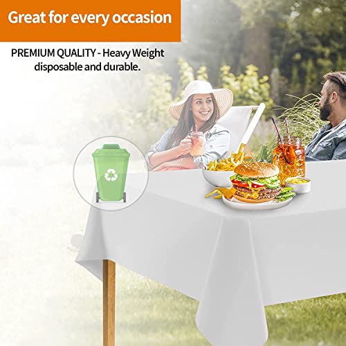 Image of Party Dimensions White Disposable Plastic Tablecloth for Rectangle Tables (48 Pack) Premium Decorative Table Cloths for Parties, Events & Weddings, Indoors & Outdoors, 54 x 108 inches