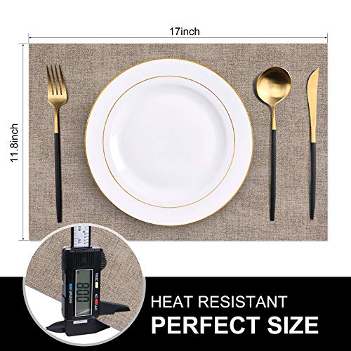 homing Faux Leather Camel Placemats Set of 6 - Waterproof Wipeable Heat-Resistant Anti-Skid Place mats for Dining Table, Stain-Resistant Easy to Clean