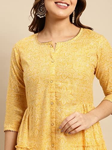 Image of rangita Cotton Calf Length Printed Tiered Flared Kurti for Women | Kurta for Women