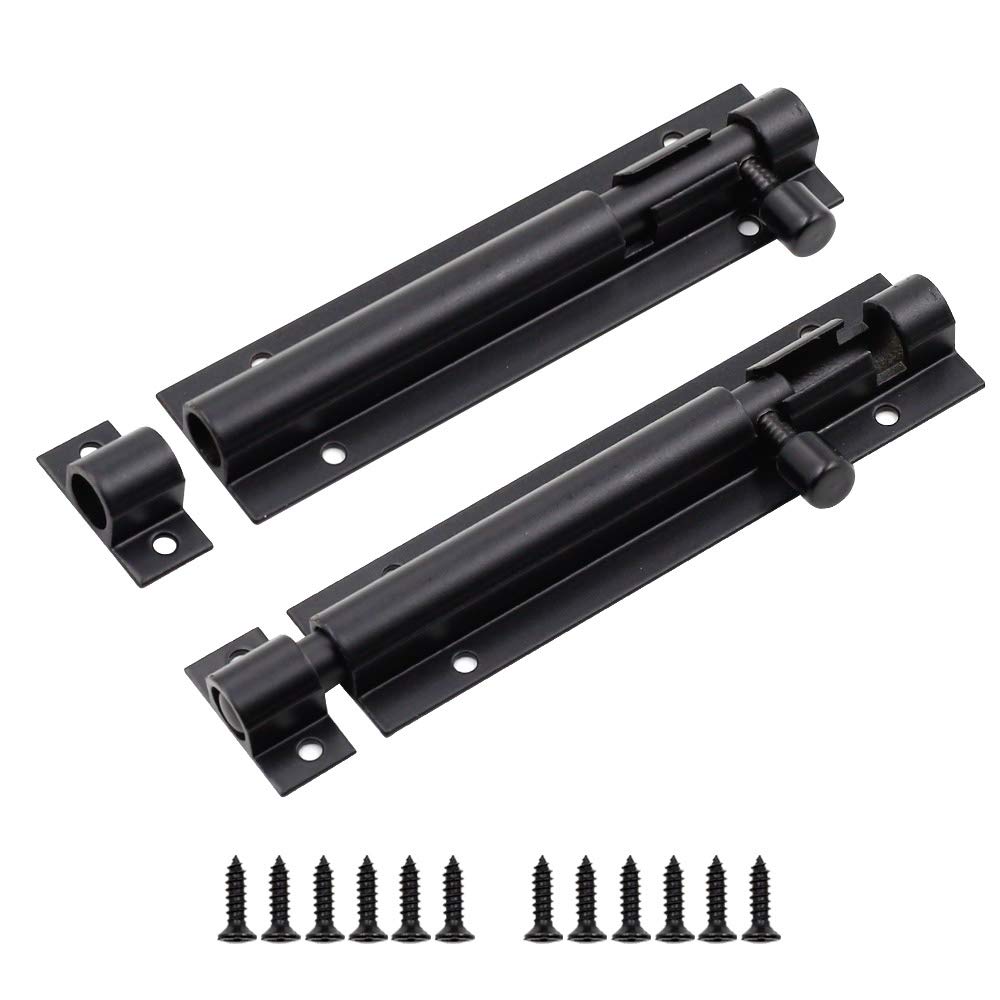 TUOREN 4 Inch Barrel Bolt Lock Solid Aluminium Slide Bolt Latch Black-2pcs