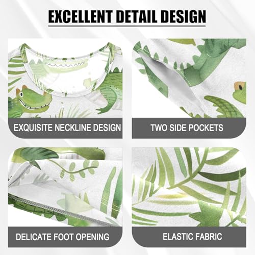 ALAZA Cartoon Crocodile Palm Leaf Pajamas Short Sleeve 2 Piece Sleepwear Top and Bottom Pajama Set Unisex4