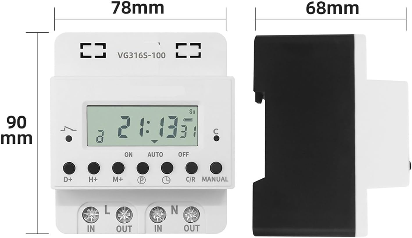 Timer 220V 60A-100A, Digital Timer Switch Relay, Weekly 7 Days Electronic Programmable