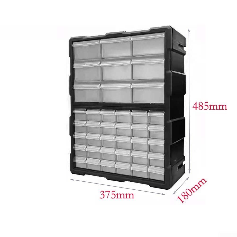 Caja de almacenamiento de plástico con 39 cajones, organizador transparente para tornillos, clavos, taller, oficina, material ABS (negro 39 cajones)
