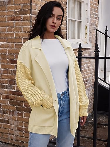 Image of LILLUSORY Women's Long Sleeve Collared Jacket Open Front Knit Cardigan Sweaters 2023 Oversized Slouchy Coat with Pockets