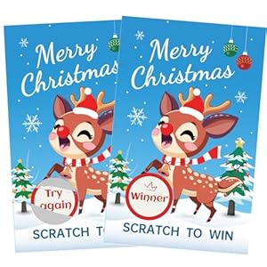 25 pcs merry christmas scratch off cards, win scratch off tickets,holiday activities tickets for baby shower birthday wedding, funny new year winter party favors travel table pocket raffle cards