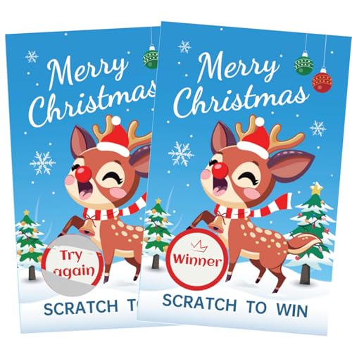 25 pcs merry christmas scratch off cards, win scratch off tickets,holiday activities tickets for baby shower birthday wedding, funny new year winter party favors travel table pocket raffle cards