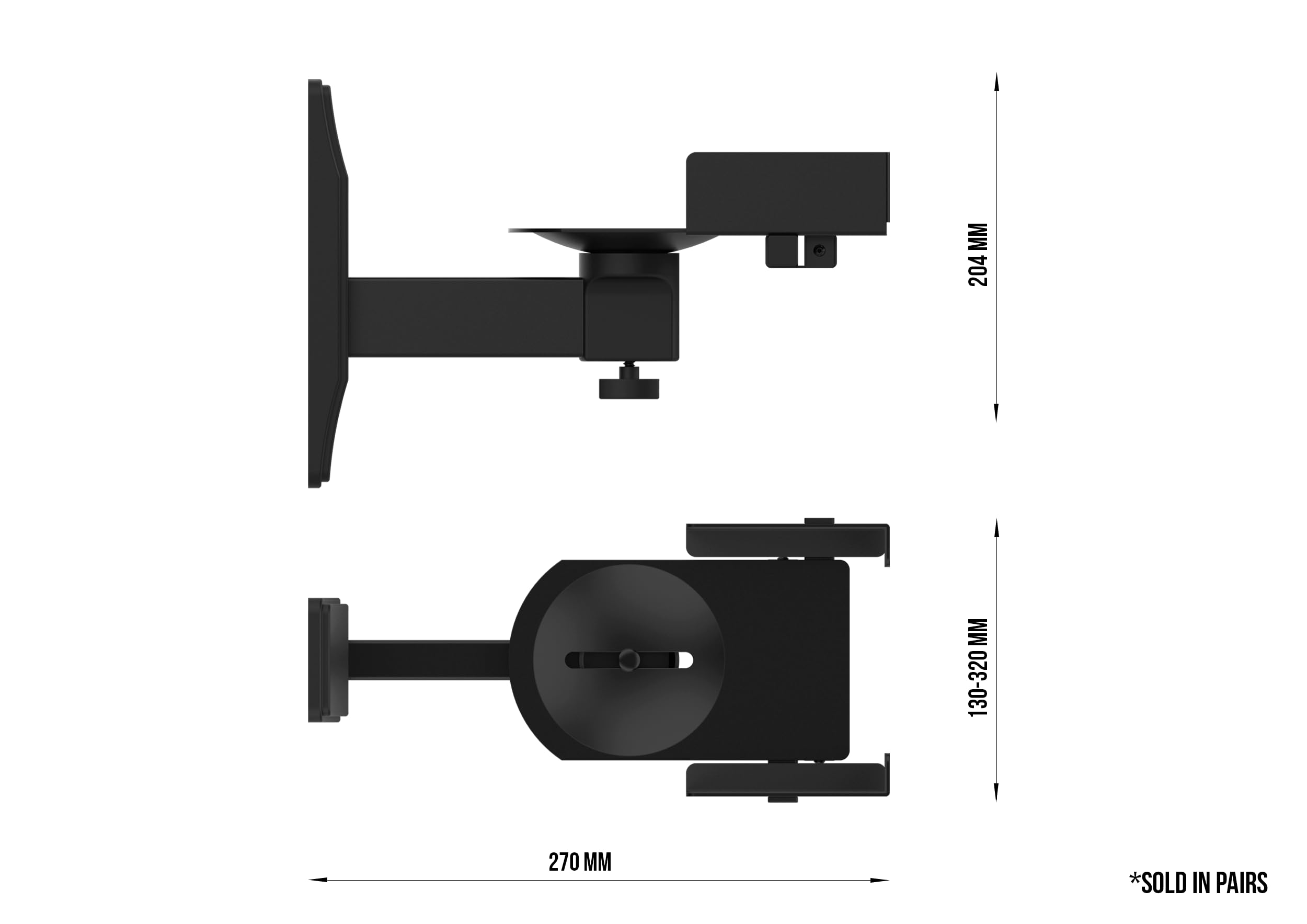 Audibax Neo STMW 2S Pareja Soportes de Pared - para Monitor Estudio y Altavoz - Rango Agarre 130x320mm - Ajuste versátil V15° x H180° - Metal Resistente - Ideal para monitores de 4, 5, 6 Y 8 Pulgadas