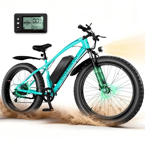 LuxeVélo 1500W Peak Fat Tire E-Bike–28MPH,Removable UL2271/UL2849 Battery, 26×4.0 Tires,Shimano 7-Speed,5-Level PAS,Front Suspension,Front/Rear Disc Brakes, LCD Display & Horn-Green(UL/TUV Cert)