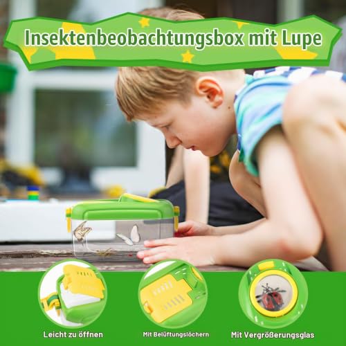 Funsland Forscherset für Kinder ab 4, Entdecker Set mit Insekten Beobachtungsbox, Lupenglas Kinder, Insektenfänger, 12 Gefälschte Insekten… – Ansicht 5