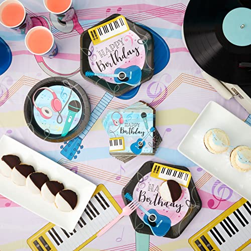 Image of BLUE PANDA Music Notes Birthday Tablecloth - Vibrant Music Notes Design & Musical Tablecloth - Easy-Clean Disposable Plastic Table Covers - 3-Pack for Birthday Party Decoration - 54 x 108 in