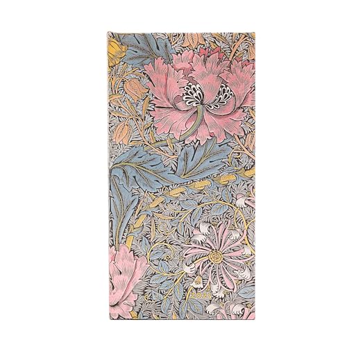 Kalendarz Paperblanks 2025 Morris Pink Honeysuckle Slim tygodniowy HOR: tydzień na dwóch stronach, zamykany na gumkę, Papier 100 GSM