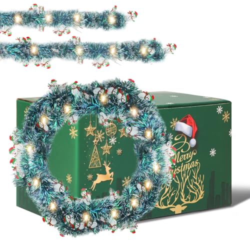 Guirnalda de Navidad de 5 m, para interior y exterior, decoración navideña, guirnalda navideña (muñeco de nieve)