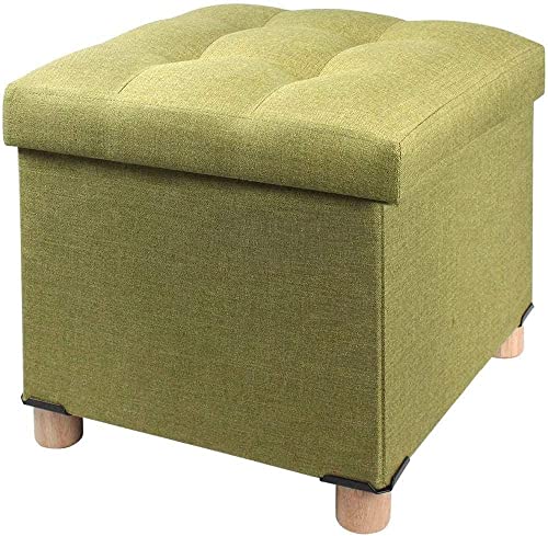 ISHEGREV Taburete con reposapiés Plegable con Forma de Cubo otomano para Almacenamiento, Cajas de Almacenamiento Plegables, baúl de Juguetes, Taburete Plegable con Patas de Madera y Tapa, a