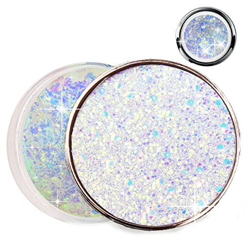 7DAYS Gel Brillant Rosé Cheveux Corps Visage | Chunky Body Glitter aux Paillettes Holographiques pour Festival, Fête, Halloween, Noël | Strass Visage Sirène aux Fluo Sequins, 50g