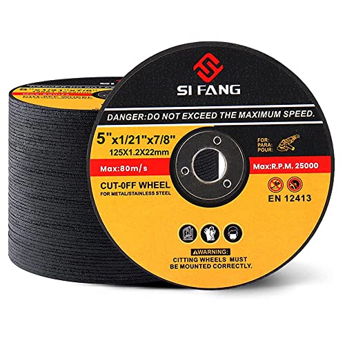 SI FANG Cut-Off Wheel Metal and Stainless Steel Cutting Wheels, 5 x 1/21 x 7/8inch Arbor Thin Premium Metal Cutoff Wheel Grinding Disc for Angle Grinders, High Wear Resistant Property, 25 Pack