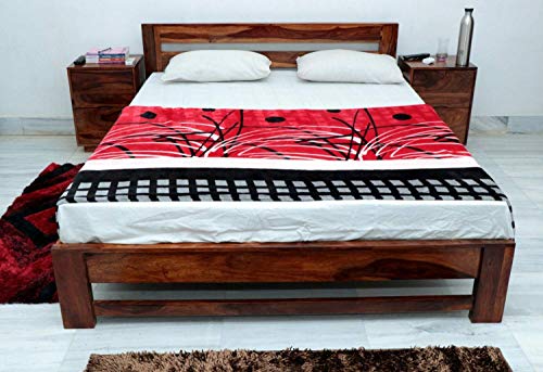 Image of Wooden King Size Bed Without Storage | Wooden Double Bed Cot Bed for Bedroom Furniture | Palang Double Bed for Hotels | Solid Sheesham Wood | Mattress Size: 78 X 72 Inch, Brown