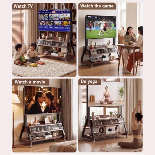 Soporte móvil de TV con ruedas y estantes de madera miniatura 3