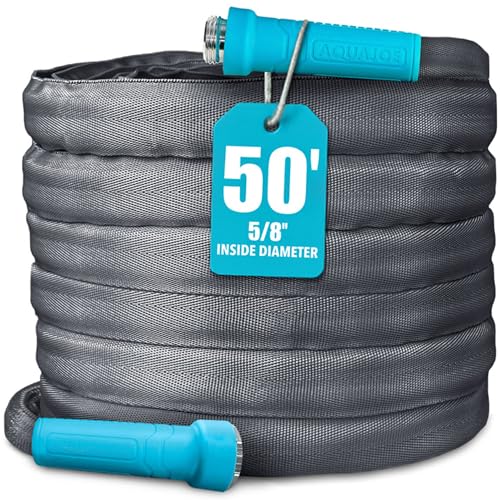 Aqua Joe AJFJH50-58-MAX Superlight FIBERJACKET Garden Hose, Kink-Resistant, 600 PSI Burst Rating, 50 Feet Long, Heavy Duty Couplings