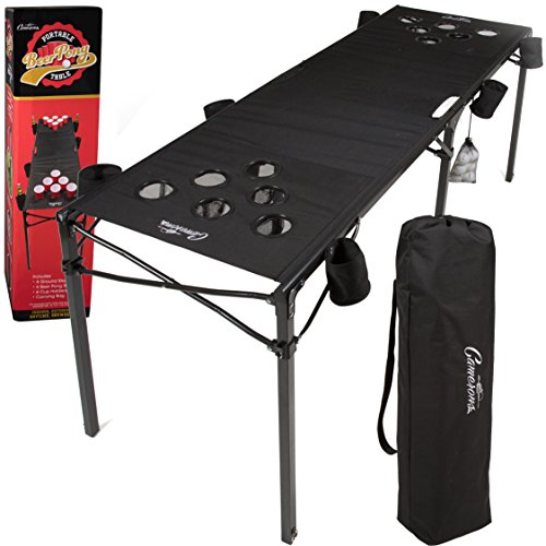 Camerons Portable Beer Pong Table- Collapsible 6 FT Beach Size Beirut Table w Cup Holders, 6 Balls,...
