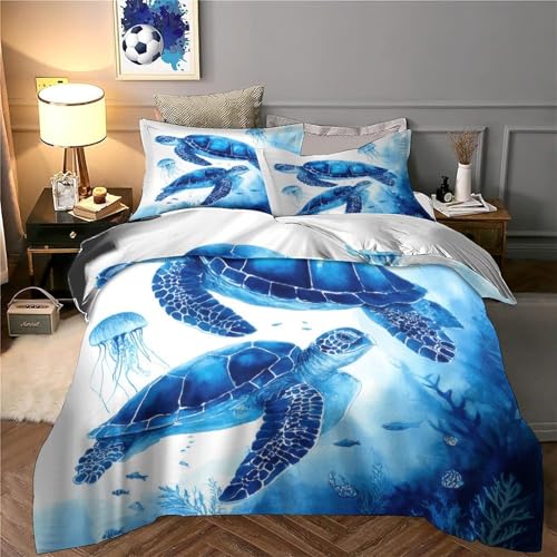 Housse de couette tortue marine 3D parure de lit ocean fermeture eclair - 6