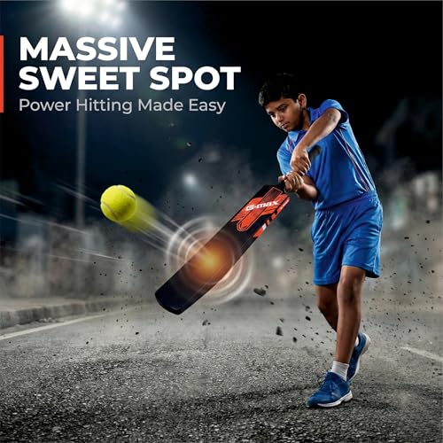 Image of G-Max Nuke Full Size Premium Cricket Hard Plastic Bat for Tennis Ball Play with Massive Sweet Spot, Standard Size for Ages 12+, 800g, Black Colour