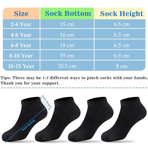 Duufin 12 Pairs Toddler Athletic Ankle Socks Toddlers Athletic Low Cut Socks Half Cushion Black Sock for Toddler Boys Girls, 2-4T