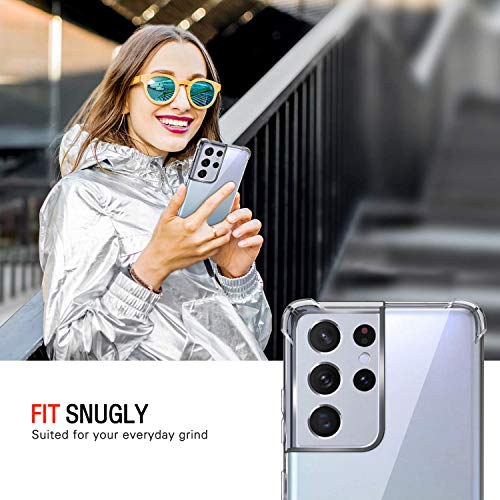 Image of Lustree Back Cover Transparent Case Compatible with Samsung Galaxy S21 Ultra | Clear + TPU Case with 4 Corner Air Cushion Protection & Camera Protection | Slim& Stylus Cover