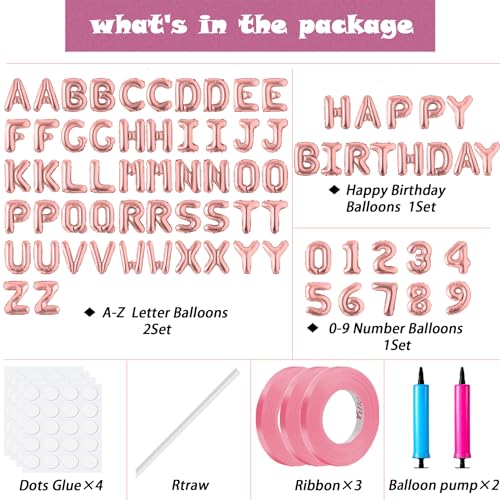 Image of Happy Birthday Balloon Banner Custom Phrase Balloons letter 16 inch Personalized Alphabet Letters Foil Mylar Balloons (Rose gold)