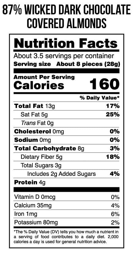 Miniatura 6 de Taza Chocolate Almendras cubiertas de chocolate negro orgánico Wicked, 87% chocolate negro, 3.5 onzas (4 unidades), veganas