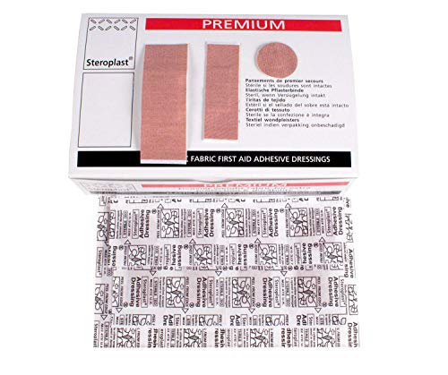 Steroplast 6059F Premium Elastische Stof Pleisters Assortiment in een kartonnen doos (5 maten) (Pak van 100)
