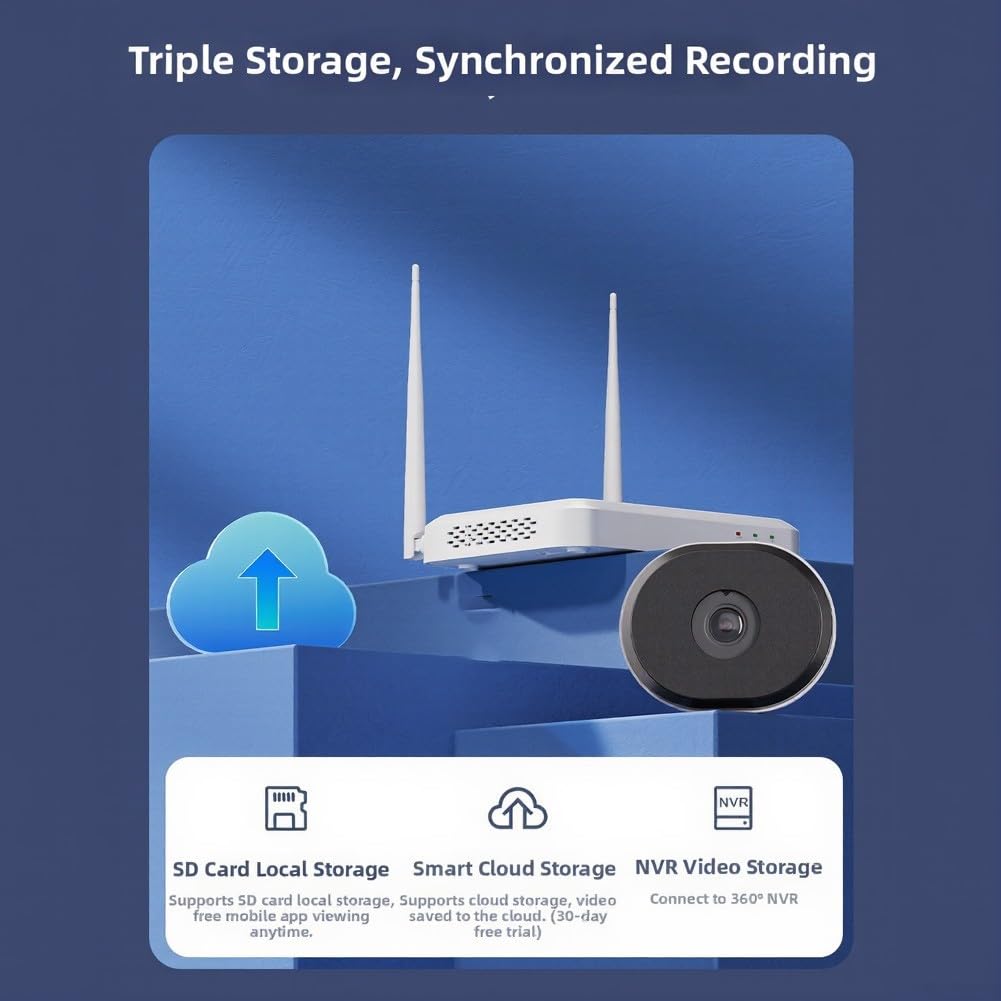 Telecamera Wi-Fi 2K 3MP con AI, visione notturna a colori, audio a 2 vie, WiFi 2,4/5 GHz, telecamera di sorveglianza per interni/esterni, bianco