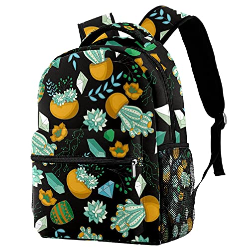 Sac à dos ordinateur portable à motif cactus vert et grande capacité pour fille