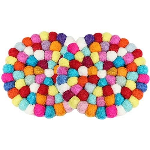 Tucireat Sottopentola 2 Pezzi Sottobicchieri Sottopentola Sottovaso in Feltro Fatto a Mano Sottopiatti Rotondi Tovaglietta Resistenti al Calore Sottopentole Tovaglietta per Cucina Multicolore 10cm
