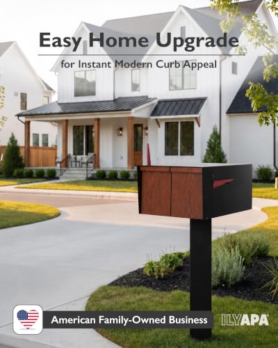 Image of Ilyapa Large Modern Mailbox for Outside - Black & Redwood, Modern