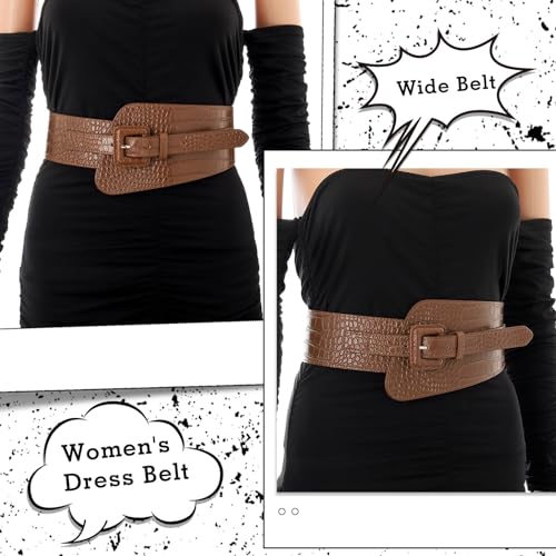 Women's Wide Stretchy Cinch Belt Brown Vintage Chunky Buckle Belts for Dress4