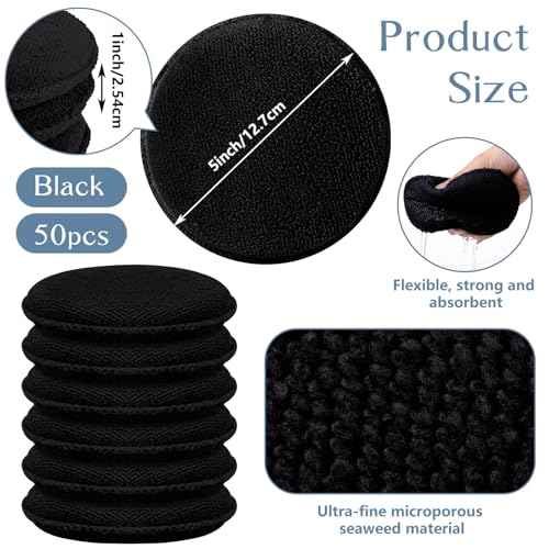 Image of Tanlade 50 Pcs Car Detailing Microfiber Applicator Pad Wax Applicator Wash Microfiber Pads, 5 Inch Diameter (Black)