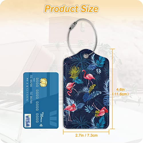 Image of Set of 2 Luggage Tag Suitcases Tag with Privacy Name Lable ID Card PU Leather Baggage Tags for Men Women Travel (Flamingo-2)