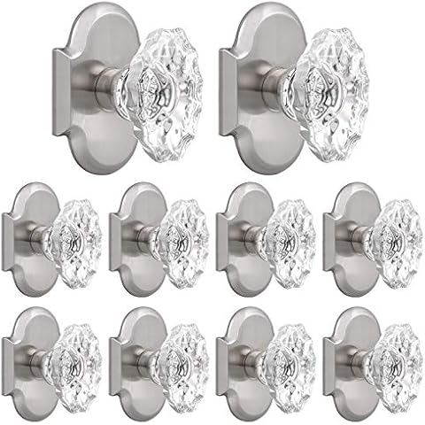 10 Pack Crystal Passage Interior Door Knobs Heavy Duty Glass Door Lock Satin Nickel Keyless Door Knobs Vintage Closet Door Knob Decorative Cover