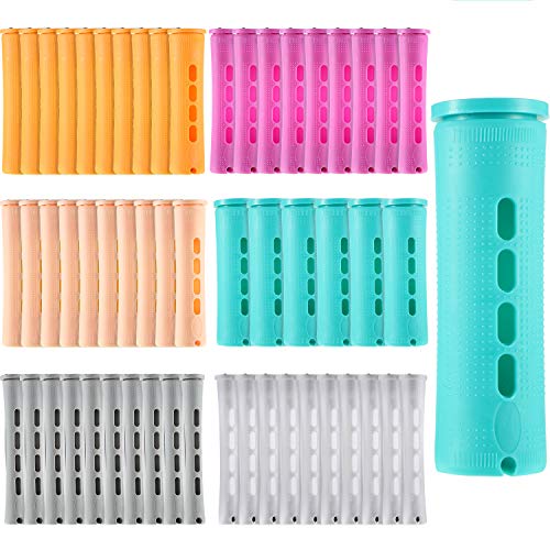 56 Pieces Hair Perm Rods Set Hair Rollers Plastic Cold Wave Rods Perming Rods Curlers Hairdressing Styling Tool (Assorted Size, Mixed Color)