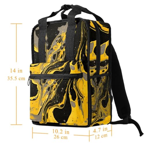 Sac à dos de voyage compartimenté marbre noir or et jaune format cabine idéal - 5