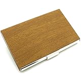 Partstock Business Name Card Holder,Wood Grain PU Leather & Stainless steel Suede Interior, for Men or Women Wallet Credit card ID Case - Great Gift