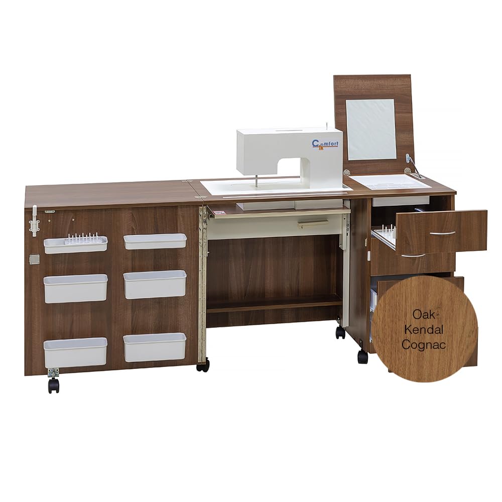 Comfort 2 Möbel für Nähmaschine, Nähmöbel, Sewing Table, Sewing Cabinet (Oak Kendal Cognac, L)