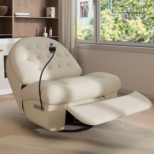 Sillón Recliner Giratorio Piel Blanco