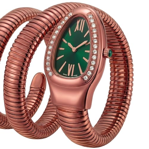 Image of Serpentine Snake Watch for Woman with Spiral Bracelet, Dial Watch for Woman with Quartz, Stylish Analog Waterproof Serpenti Watches Women
