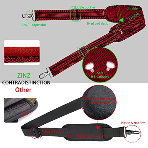 Image of ZINZ 79 inch Shoulder Strap, Extra-thick Fixed Cushion Pad and Dual Clasps Universal Replacement Strap with Metal Swivel Hooks (200cm) (Black&Red Jacquard)