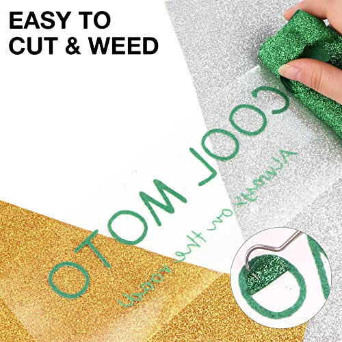 Image of HTVRONT Green Glitter HTV Heat Transfer Vinyl Rolls - 10 inch x 8ft Green Glitter HTV Vinyl for Shirts, Glitter Iron on Vinyl for All Cutter Machine - Easy to Cut & Weed for Heat Vinyl Design