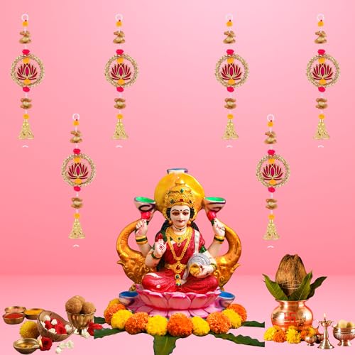 Image of Prapti Handicrafts Traditional Lotus Wall and Door Hanging for Home Decor | Diwali Puja Ganesh chaturthi Mandap Wedding Decoration |Decorative Items for Return Gifts in Pooja Pack of 6
